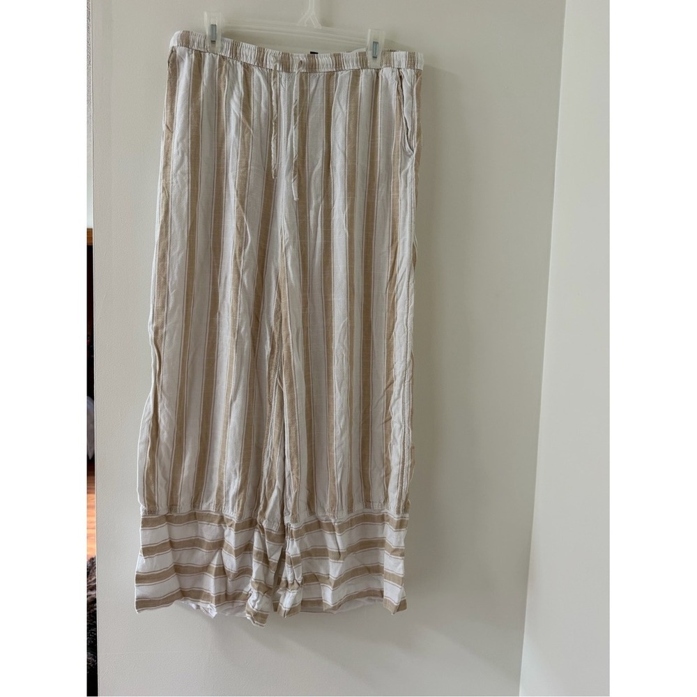 Divided Wide Leg Pants Women M Beige Like New Linen Blend Striped Resortwear
